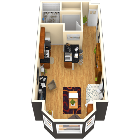 Floor plan for studio, 1 bath, 326 sqft